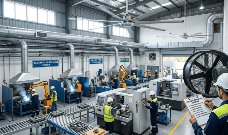 Industrial factory ventilation systems for safe manufacturing operations by Swiza Safetech